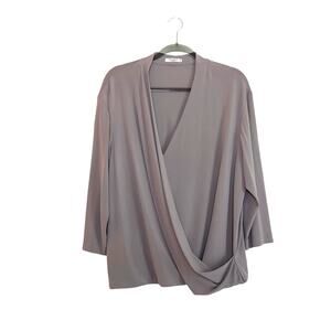 MM LaFleur Womens The Deneuve Faux Wrap Top 3/4 Sleeves Gray Size +2 / 2X Office